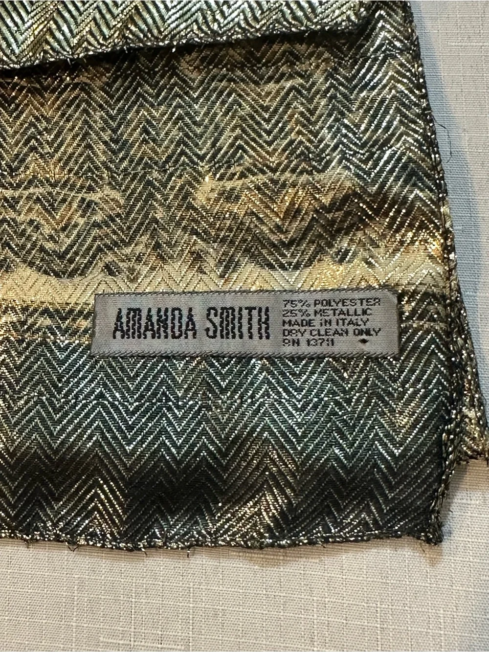 Vintage Amanda Smith Metallic Gold Green Italian Scarf Wrap 58”